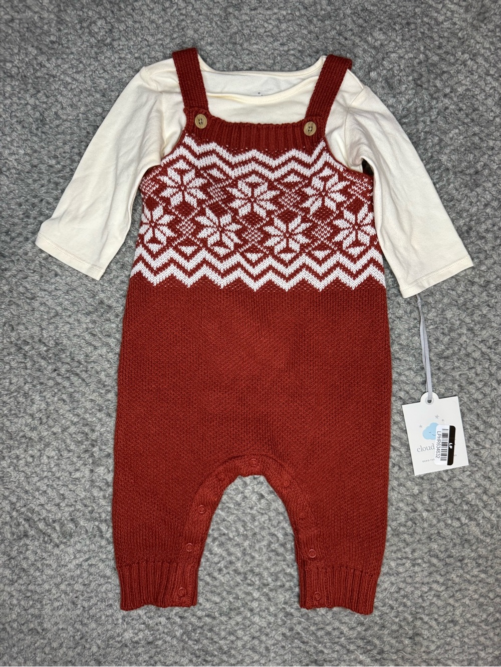 Cloud Island Unisex Baby’s 2pc Long Sleeve Top & Knit Overalls - White/Red 0-3M